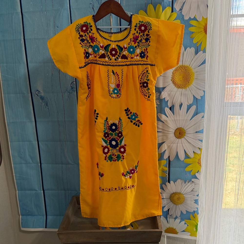 Kids Embroidered Yellow Mexican-Style Dress size 10
